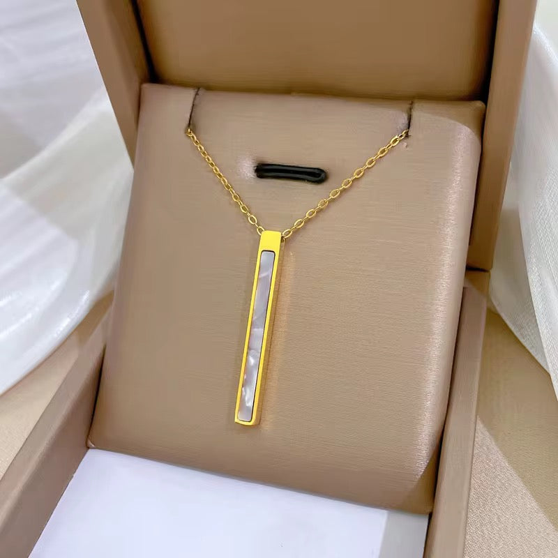 Minimalist Pendant Necklace - Gold Bar Necklace with Mother-of-Pearl | Bend the Trend