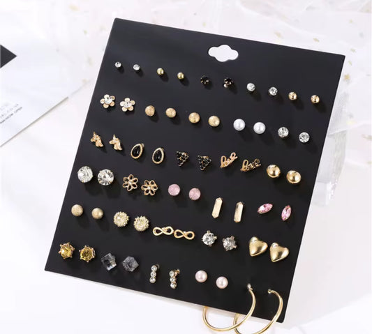 Earring Set 30piece stud with loop pink stud