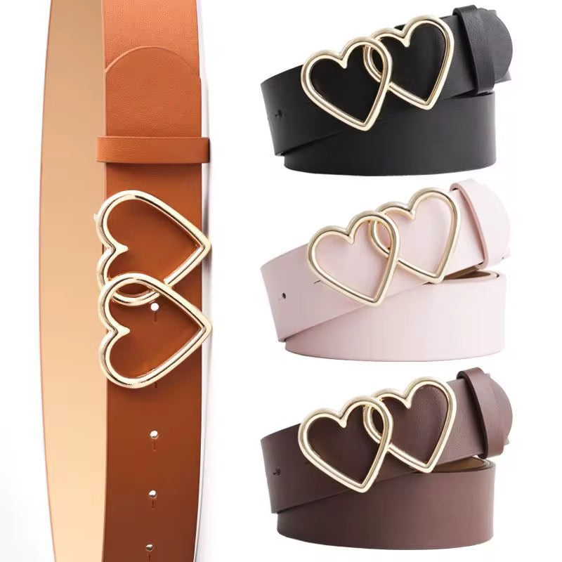 Belt Double Heart Buckle Belt – Stylish Women’s Waist Belt
