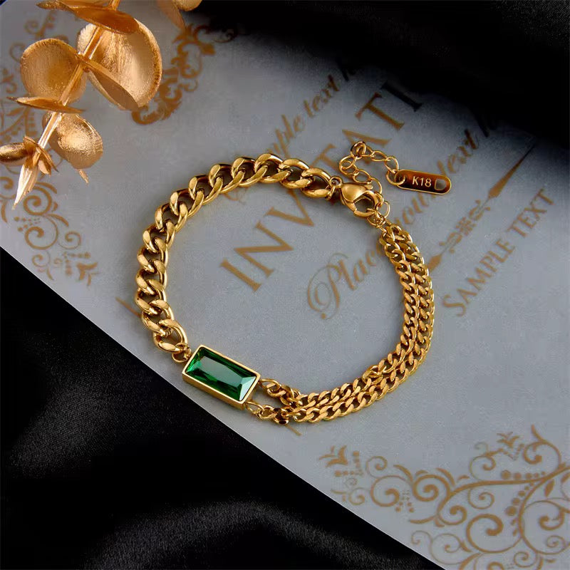 Green Bracelet - Emerald Rhinestone Gold Chain Bracelet | Bend the Trend