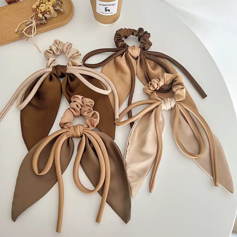 Satin Scrunchies - Elegant Bow Hair Ties Coffee & Caramel Collection | Bend the Trend