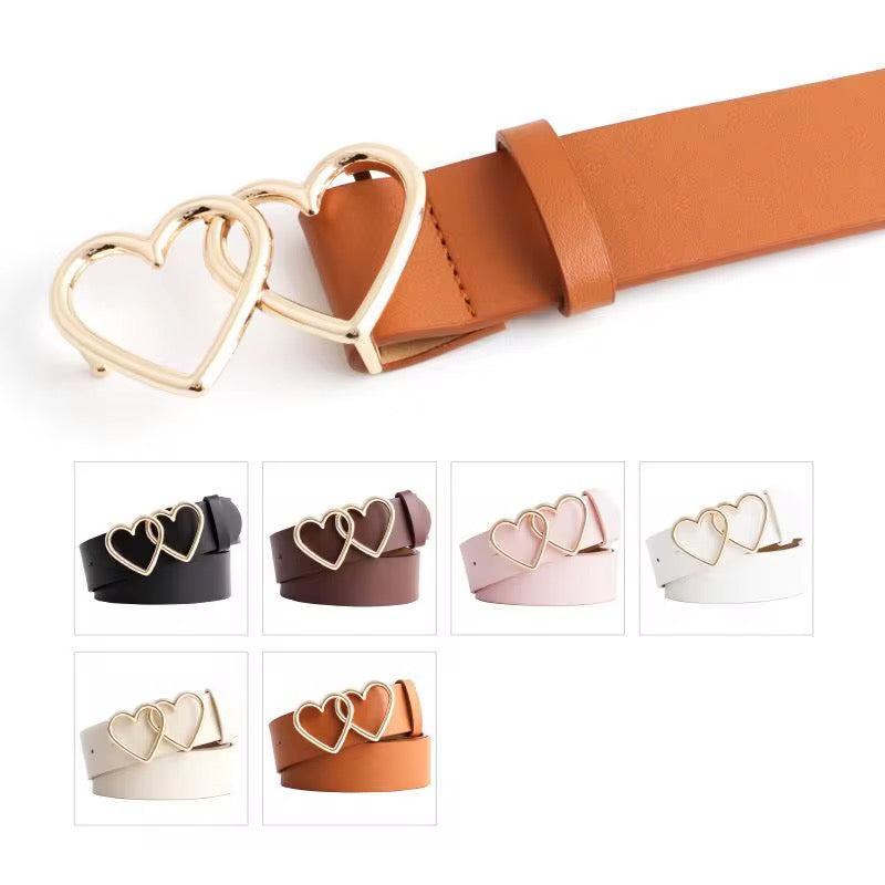 Belt Double Heart Buckle Belt – Stylish Women’s Waist Belt