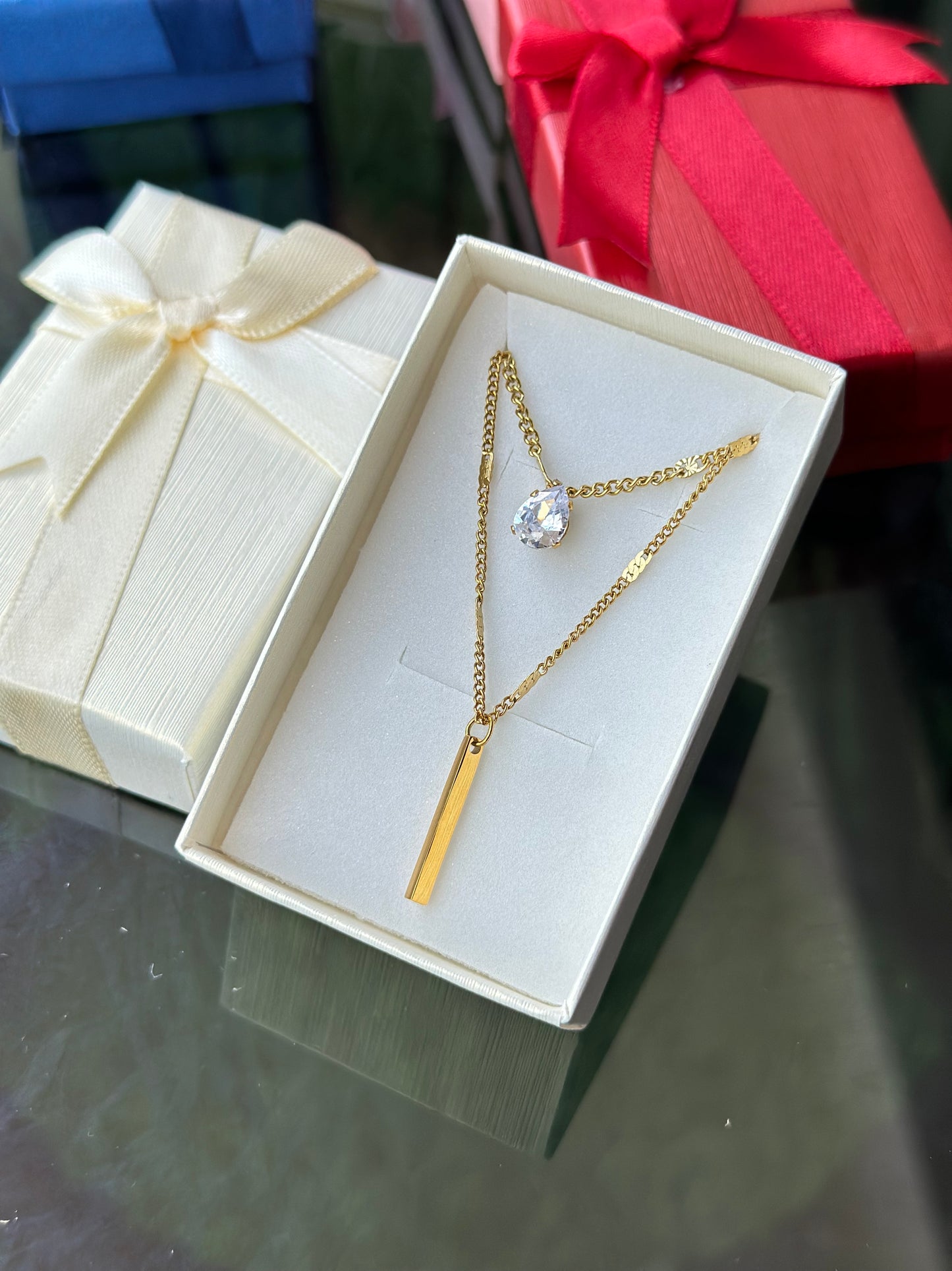 Chain Pendant Necklace stainless steel Multilayered Rhinestone