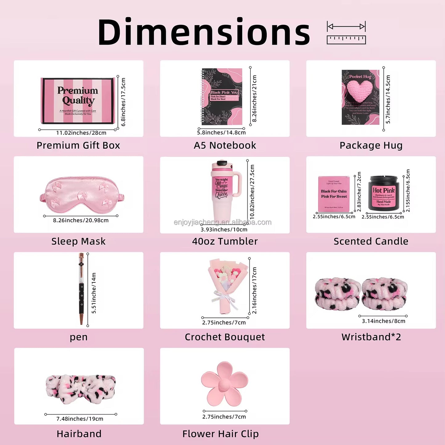 Luxury Self-Care Gift Box for Women – Pink Gift Hamper with 40oz Tumbler, Scented Candle, Notebook, Sleep Mask & Spa Accessories