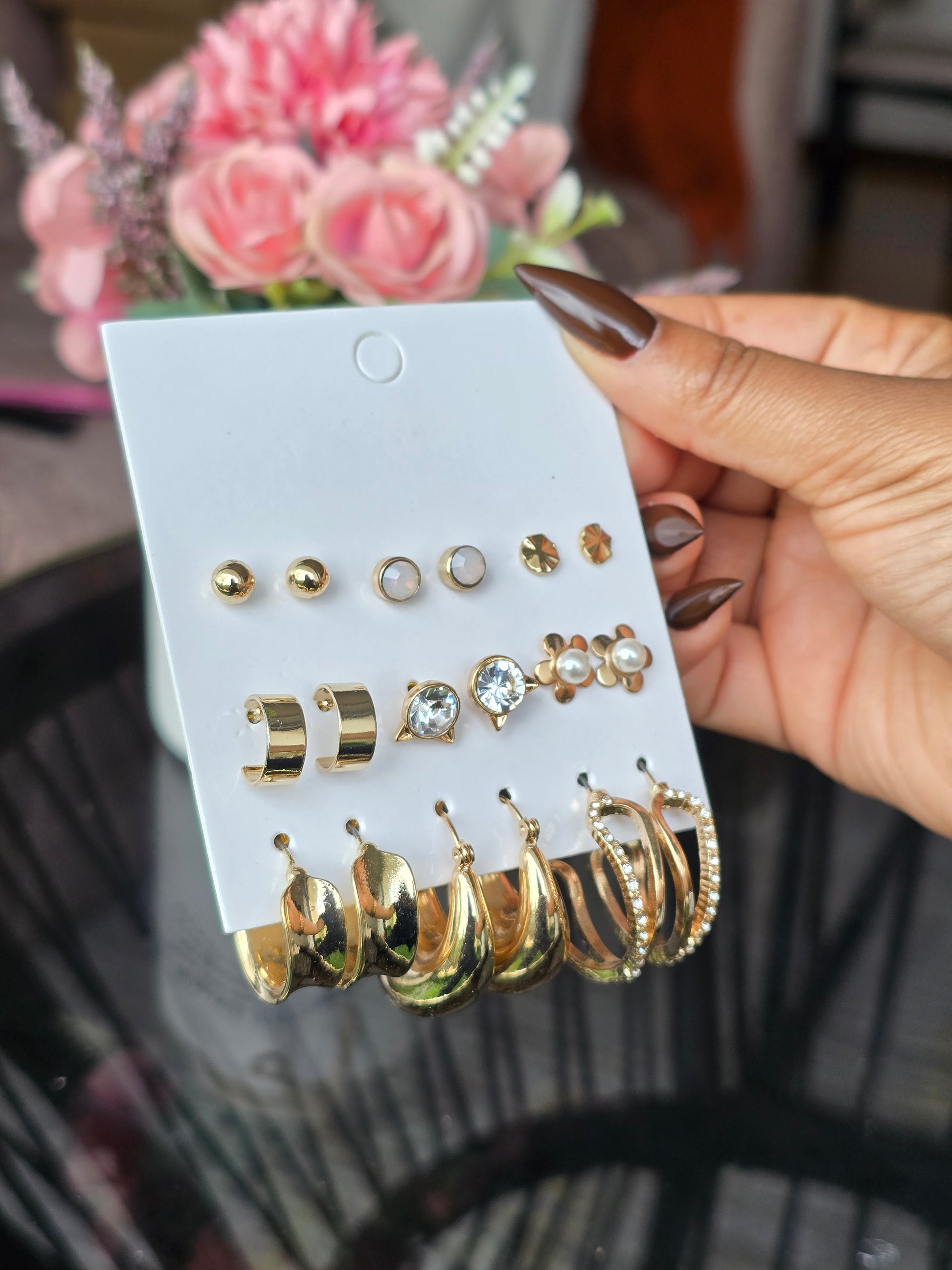 Flower Earrings - Shiny Gold Hoop Earring Set | Bend the Trend