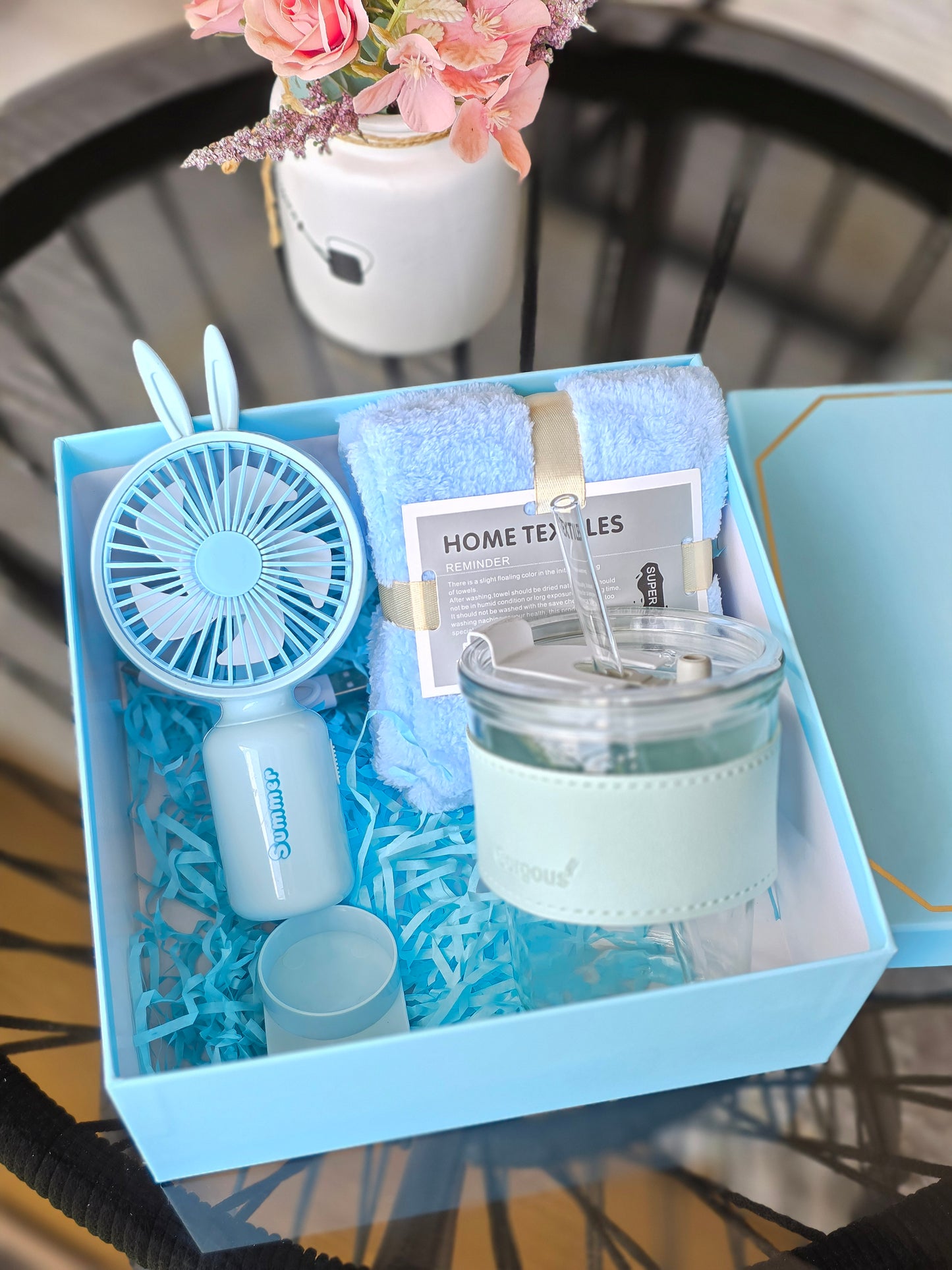 Gift Set π Cloud Nine Care Box Valentines Galentines Fan Towel tumbler.Blush box.Comfort essentials blush box