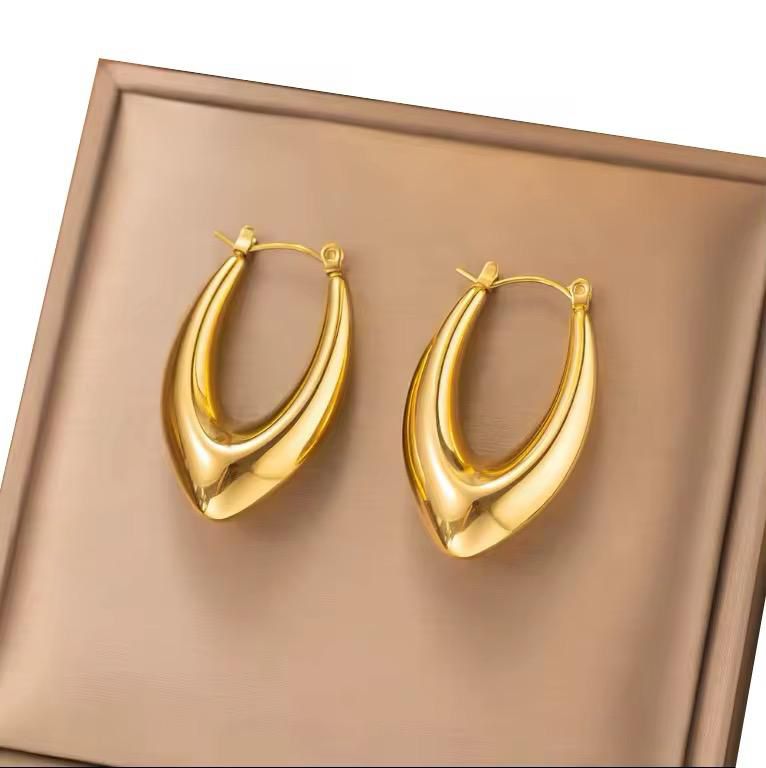 Hoop Earrings for Women - Gold Stainless Steel Oval Hoops | Bend the Trend