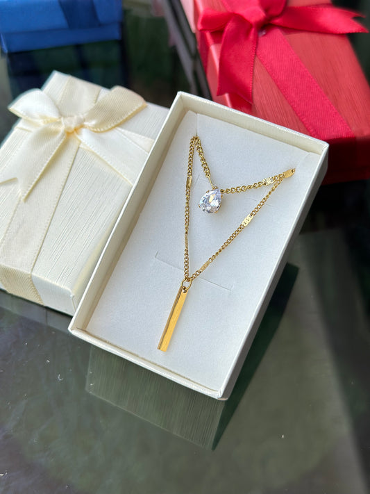 Chain Necklace multilayered Pendant diamond. Luxe Layered Tear-Drop Pendant Necklace – Gold