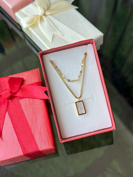 Chain Pendant Necklace stainless steel Multilayered White pendant Double chain