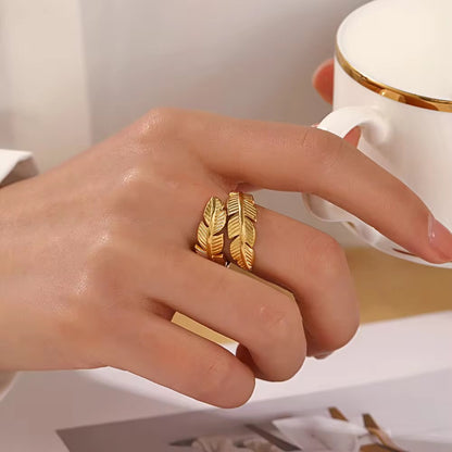 Ring stainless Steel Leaf