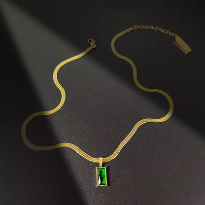 Emerald Necklace - Green Rhinestone Pendant Necklace | Bend the Trend