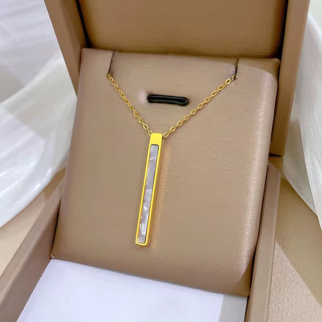 Minimalist Pendant Necklace - Gold Bar Necklace with Mother-of-Pearl | Bend the Trend
