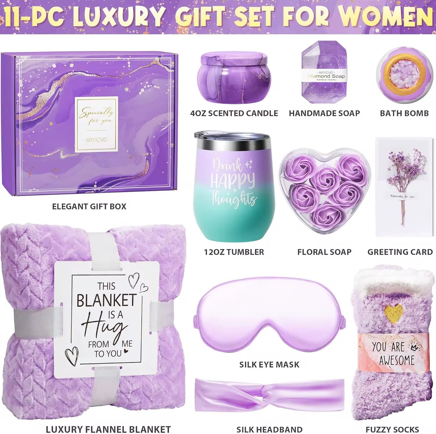 The Lavender Love Gift Box,Mothers day,Birthday,Gift set,Gift package Blanket,Candle ,Tumbler,Fluffy socks,Mug