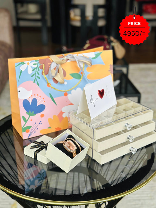 Gift Set With Jewelry Organizer ,HM watch set with Stainless steel ,Hypoallergenic Bracelet,A card and A Gift Bag