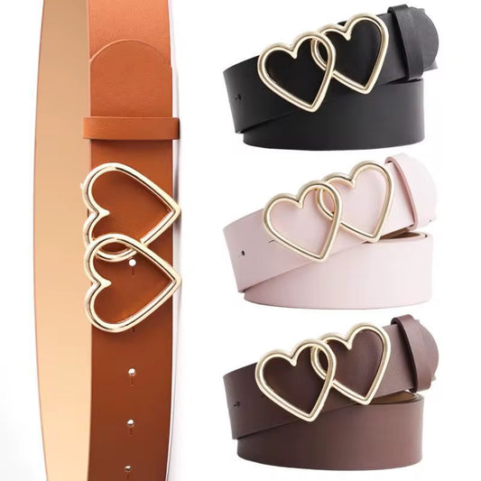 Belt Double Heart Buckle Belt – Stylish Women’s Waist Belt