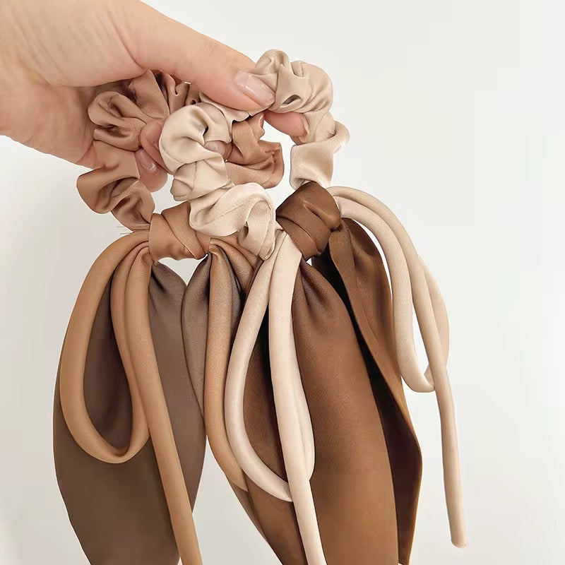 Satin Scrunchies - Elegant Bow Hair Ties Coffee & Caramel Collection | Bend the Trend