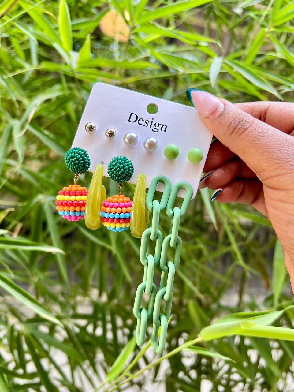 Earring Set - Oxidized Brass Malachite Chain Link | Bend the Trend