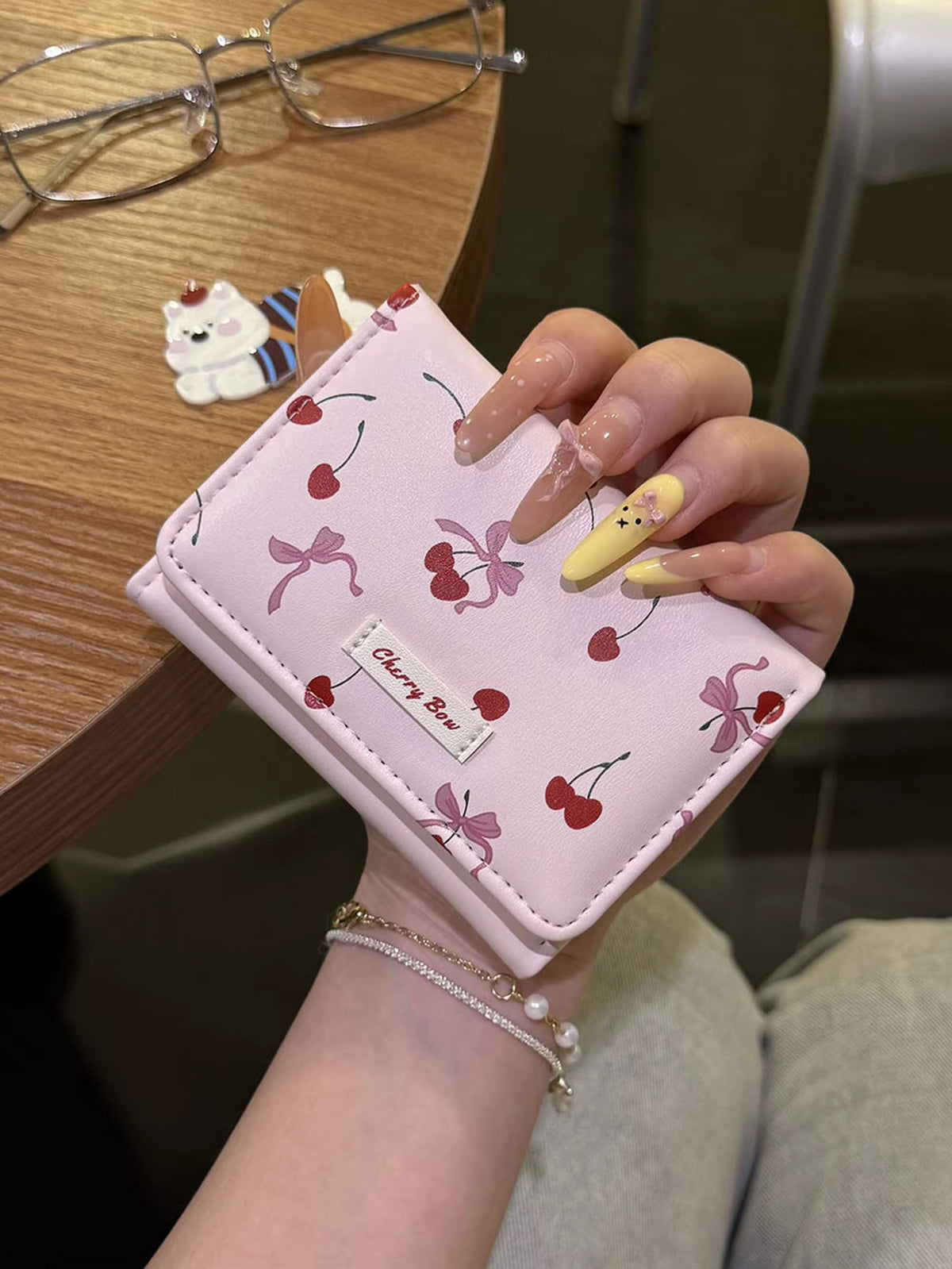 Cherry Bow Mini Wallet – Cute Cherry Print