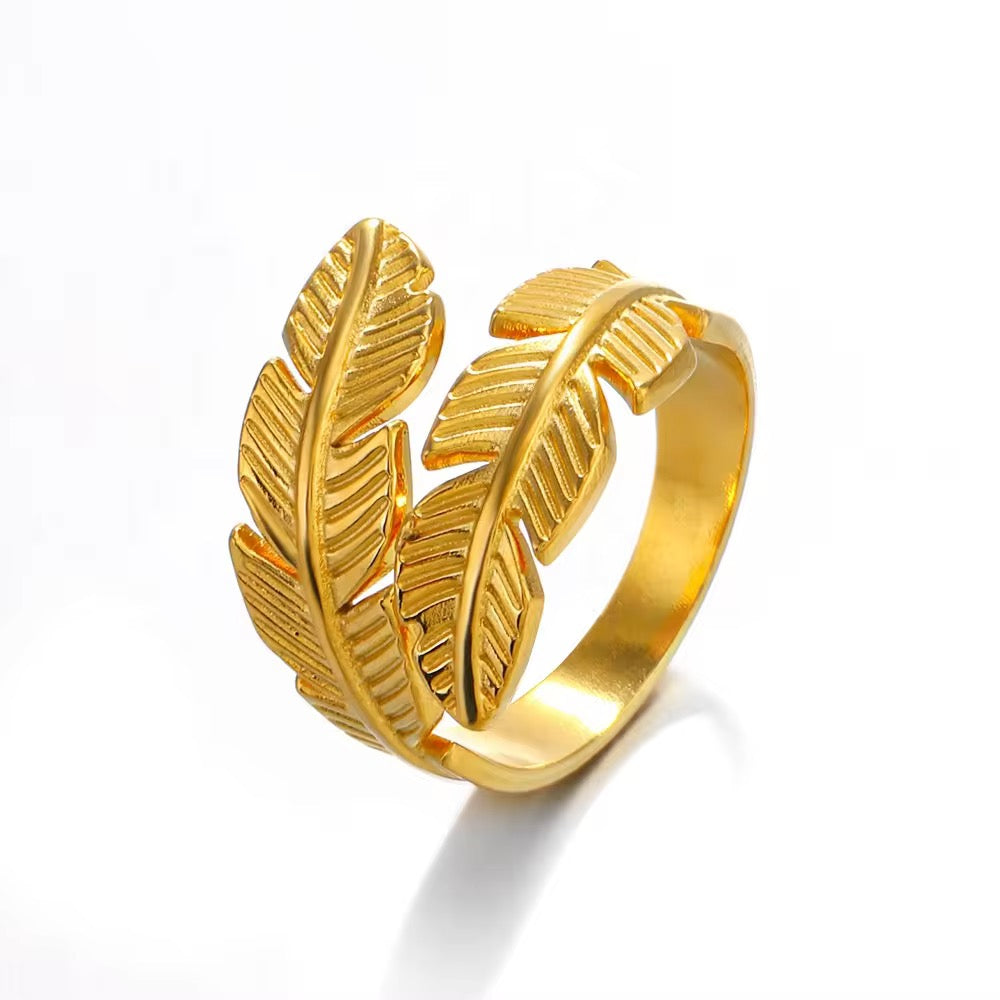 Ring stainless Steel Leaf