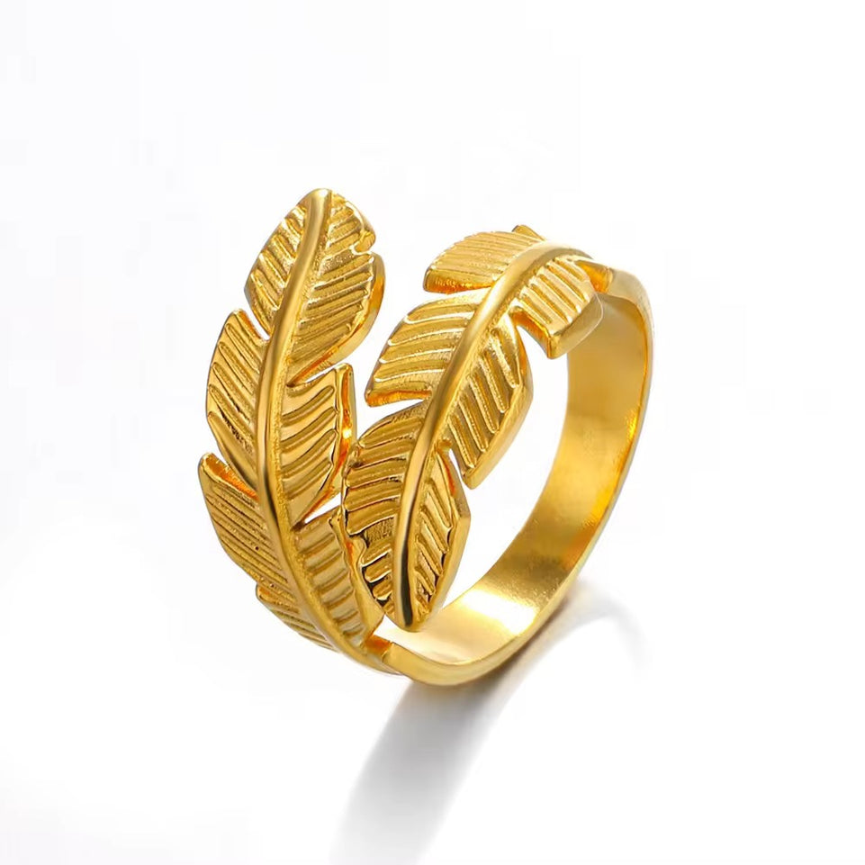 Ring stainless Steel Leaf