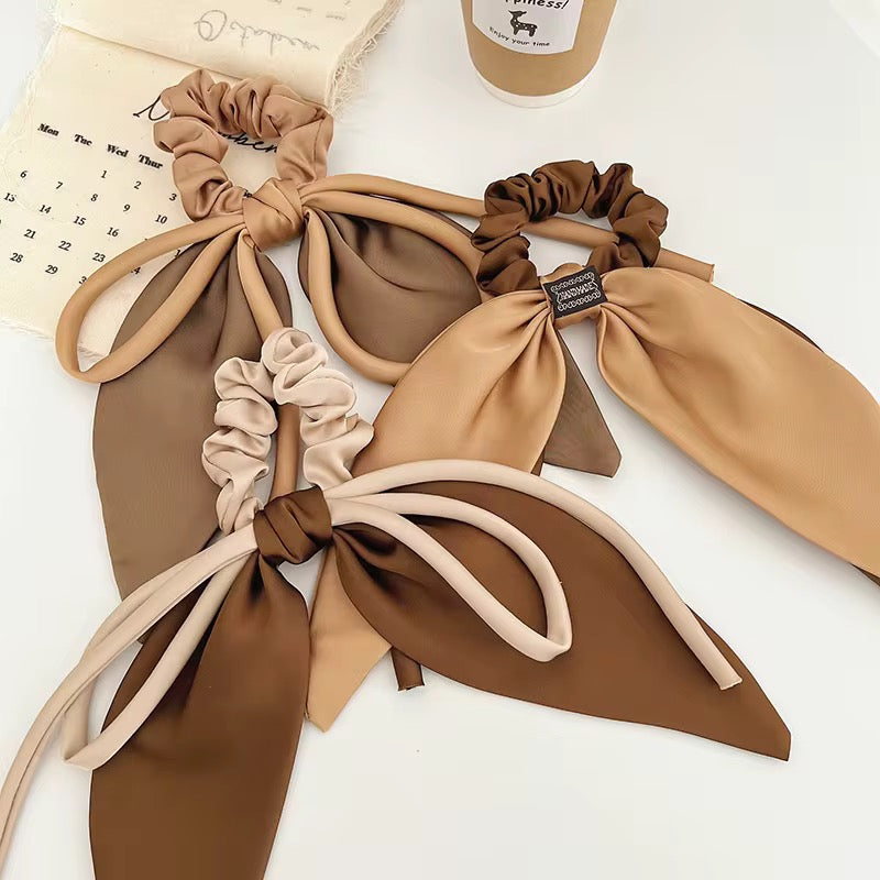 Satin Scrunchies - Elegant Bow Hair Ties Coffee & Caramel Collection | Bend the Trend