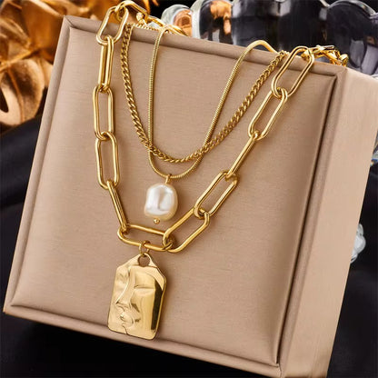 Muse Layered Statement Necklace Pendant Chain