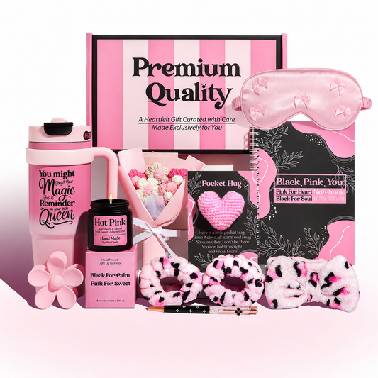 Luxury Self-Care Gift Box for Women – Pink Gift Hamper with 40oz Tumbler, Scented Candle, Notebook, Sleep Mask & Spa Accessories,Gift set ,Gift Package,Birthday Anniversary,Graduation gift