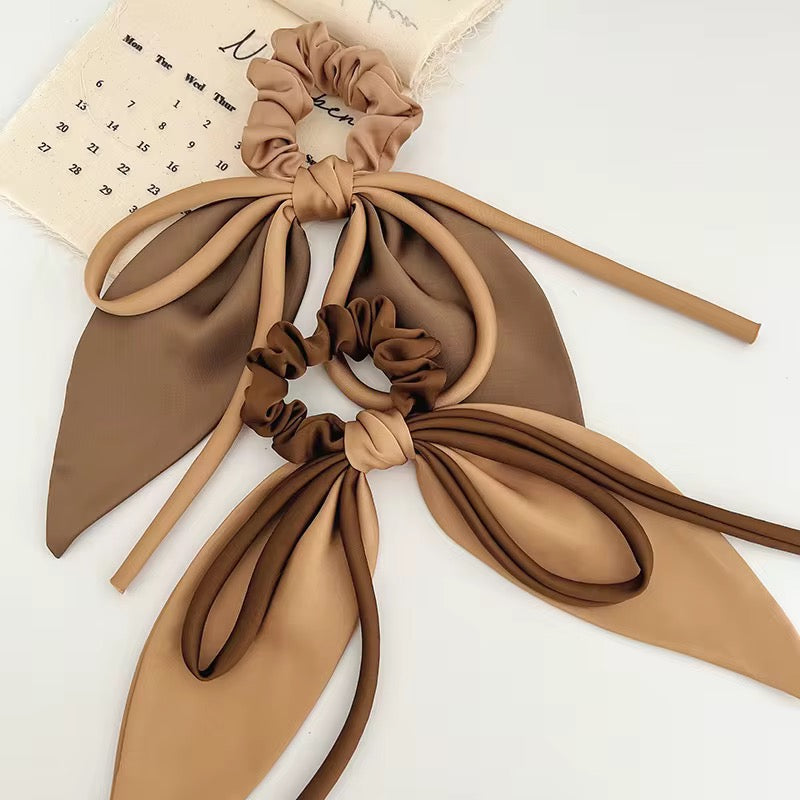 Satin Scrunchies - Elegant Bow Hair Ties Coffee & Caramel Collection | Bend the Trend