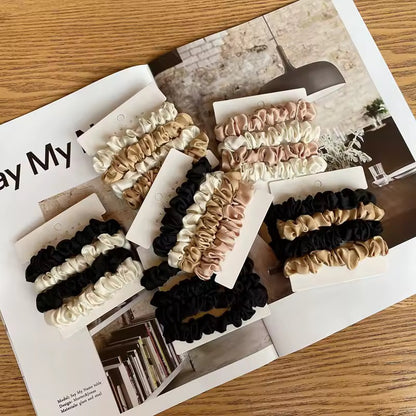 Hair Tie Scrunchie 4 piece Set. Luxe Satin Ruched Scrunchie Set – Neutral Edition hair Band