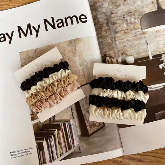 Hair Tie Scrunchie 4 piece Set. Luxe Satin Ruched Scrunchie Set – Neutral Edition hair Band