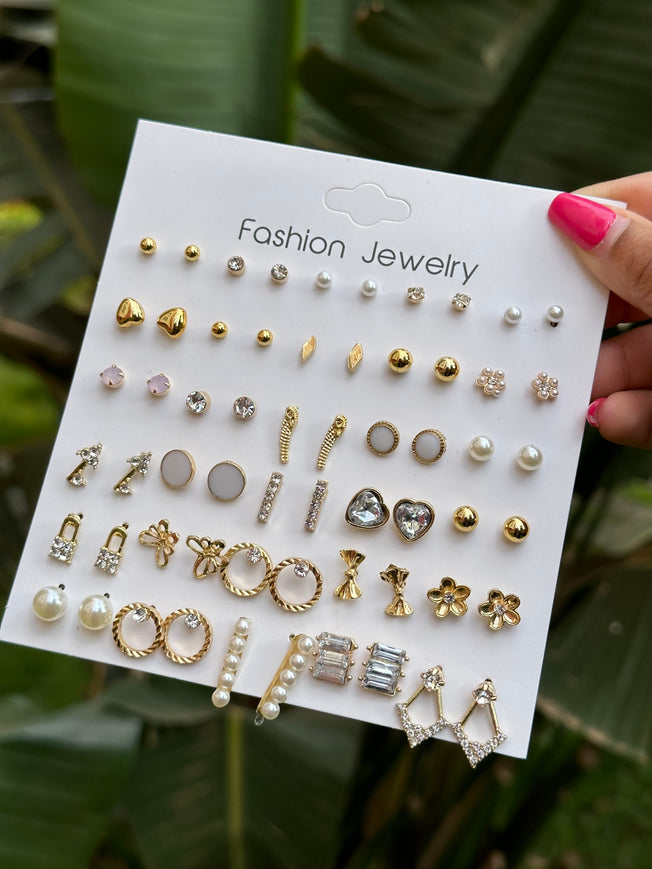 Earring Set - 30-Pair Assorted Gold Stud Collection | Bend the Trend