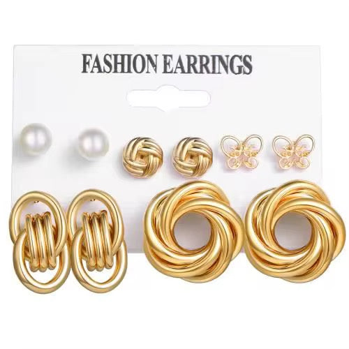 Earring Set - 6-Pair Gold and Pearl Stud Collection | Bend the Trend
