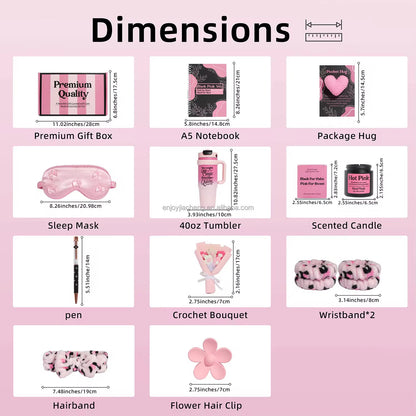 Luxury Self-Care Gift Box for Women – Pink Gift Hamper with 40oz Tumbler, Scented Candle, Notebook, Sleep Mask & Spa Accessories