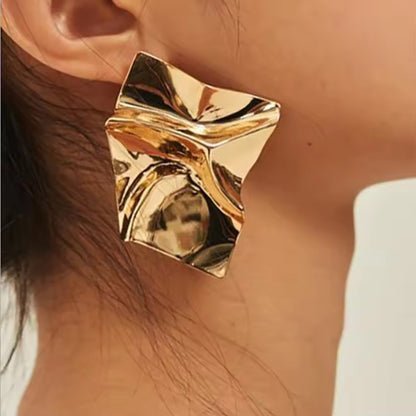 Gold Earrings - Chunky Wavy Square Studs | Bend the Trend