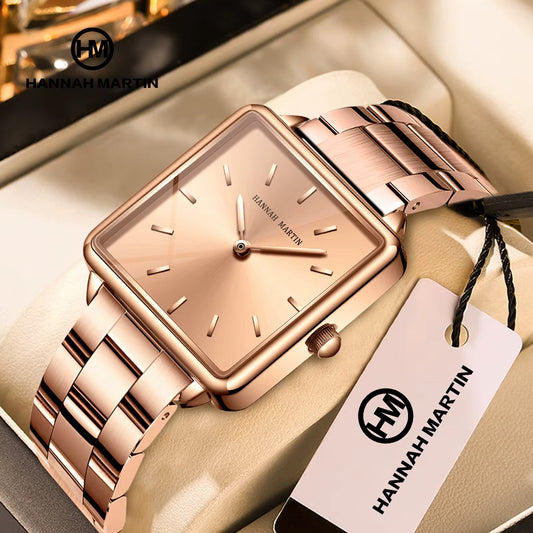 Hannah Martin Rose Gold Square Watch ,Time piece