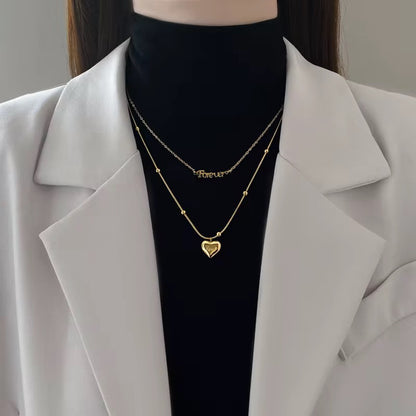 Forever Heart Layered Necklace Set – 18K Gold-Plated, Stainless Steel, Hypoallergenic