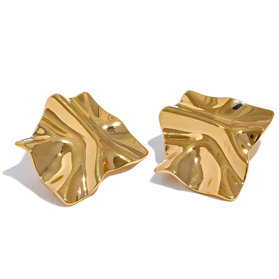 Gold Earrings - Chunky Wavy Square Studs | Bend the Trend
