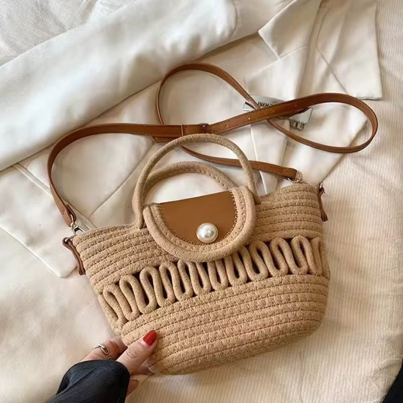 Rattan Tote Bag - Pearl Handle Beach Bag | Bend the Trend