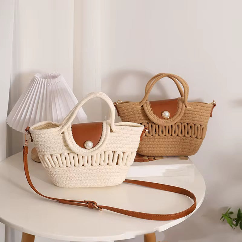 Rattan Tote Bag - Pearl Handle Beach Bag | Bend the Trend