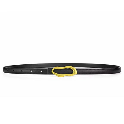 Women's Belt - Sculptural Gold Buckle Faux Leather Belt | Bend the Trend