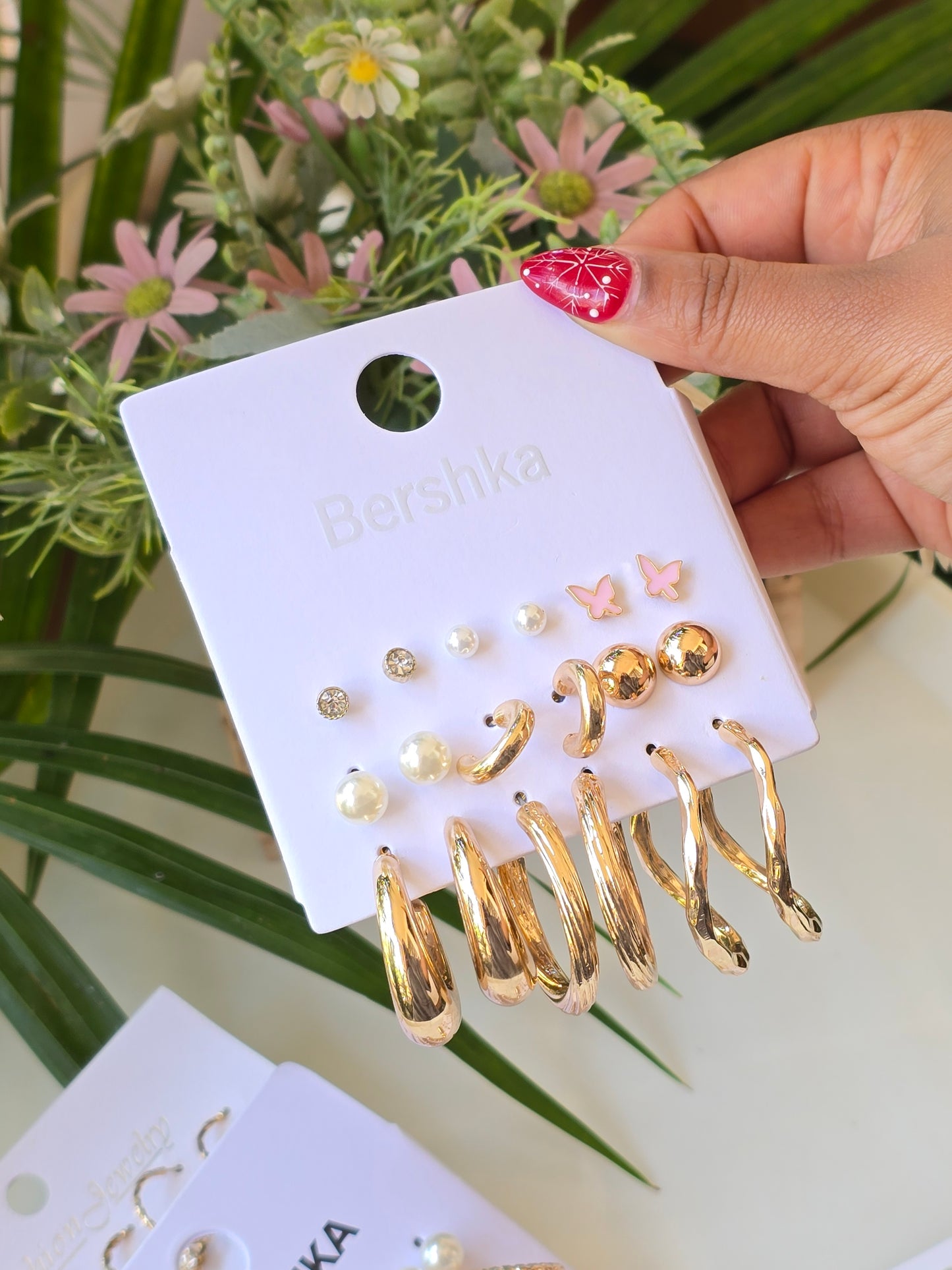 Earring Set Pink Butterfly with Loops Bershka