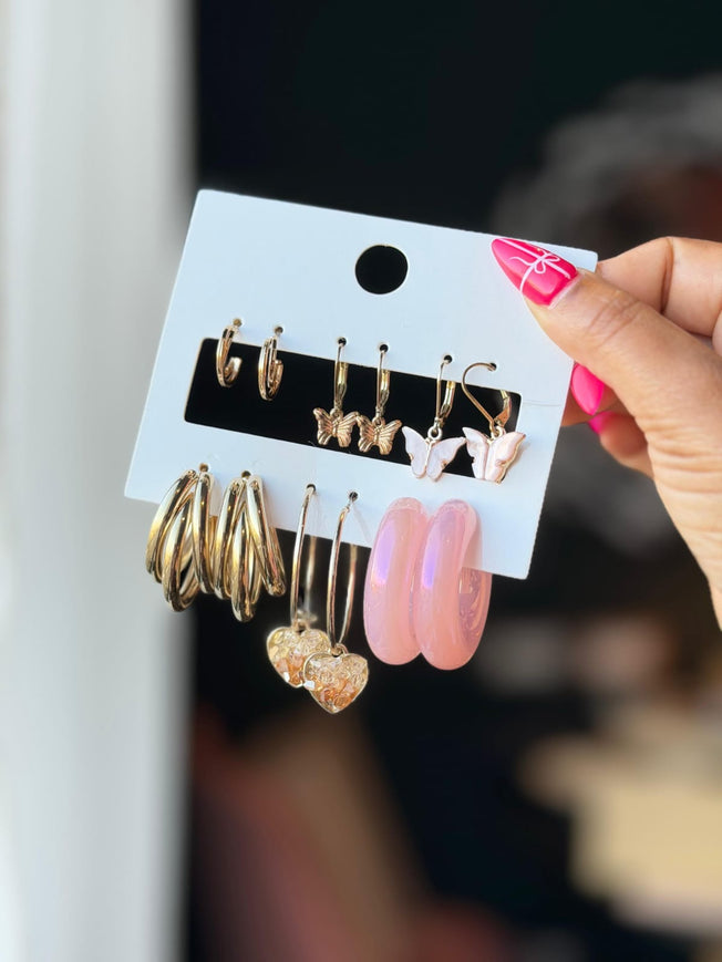 Earring set with a pink mini loop