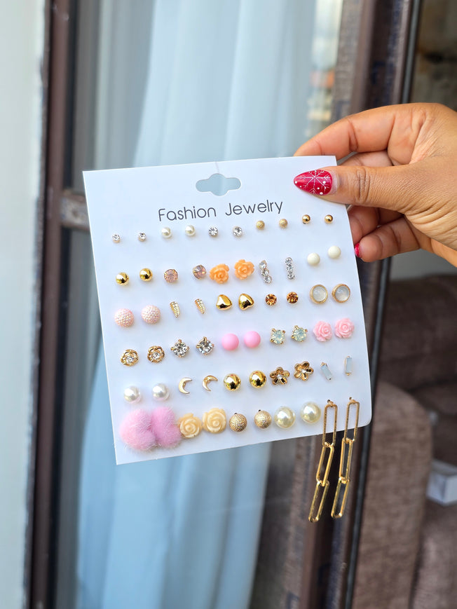 Earring Set 30 piece pink fluffy set
