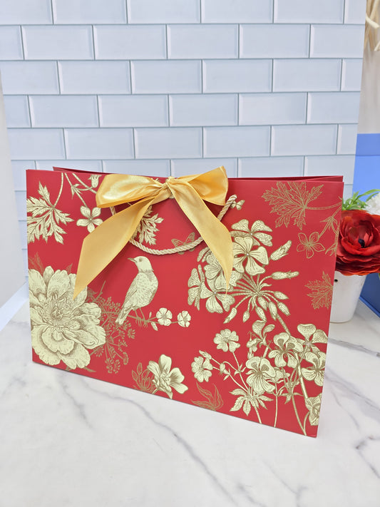Gift bag red and  gold flowers vibe