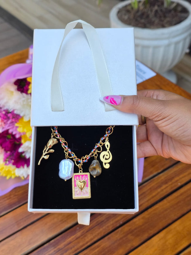 Necklace |Valentines Galentines|love layered pink chain ,pendant