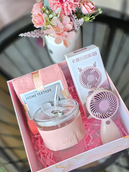 Gift Set 💙 Cloud Nine Care Box Valentines Galentines Fan Towel tumbler.Blush box.Comfort essentials blush box
