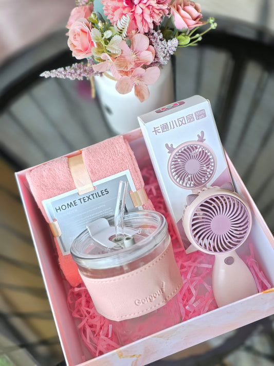 Gift Set 💙 Cloud Nine Care Box Valentines Galentines Fan Towel tumbler.Blush box.Comfort essentials blush box